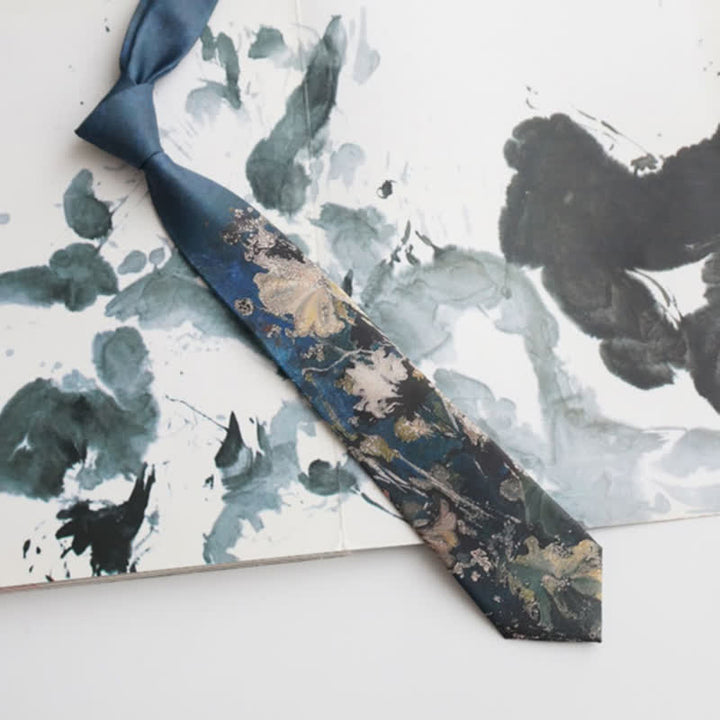 Men's Blue & Green Oil Painting Lotus Leaf Necktie