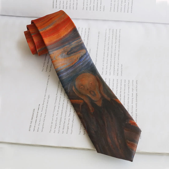 Men's Rust Red The Scream Oil Painting Necktie