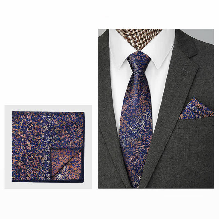 3Pcs Men's Brown Series Paisley BowTie Necktie Set