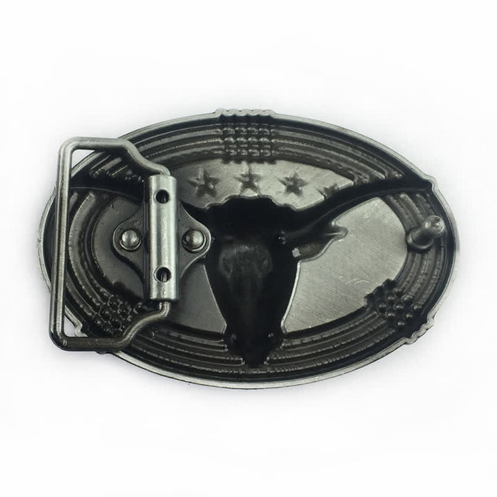 Men's DIY Retro Five Stars Bull Head Buckle Leather Belt