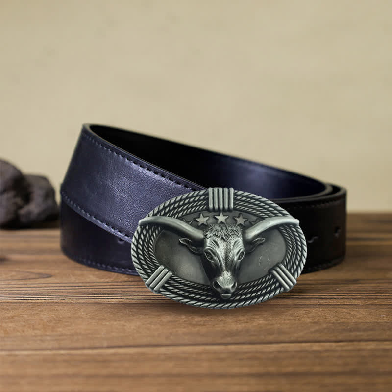 Men's DIY Retro Five Stars Bull Head Buckle Leather Belt