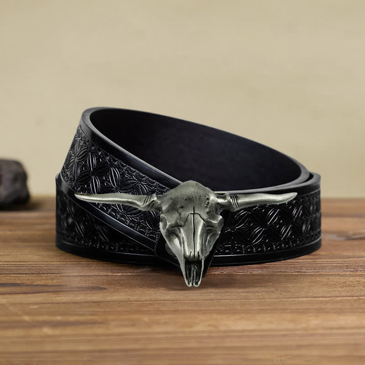 Men's DIY Cool Western Longhorn Bull Buckle Leather Belt