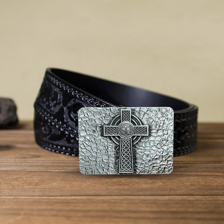 Men's DIY Medievel Style Celtic Cross Buckle Leather Belt