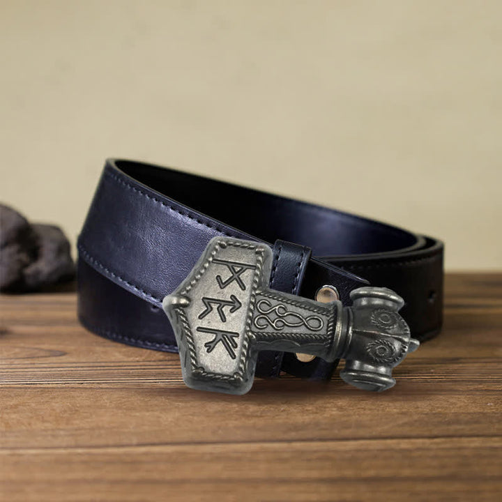 Men's DIY Brutal Viking Hammer Buckle Leather Belt