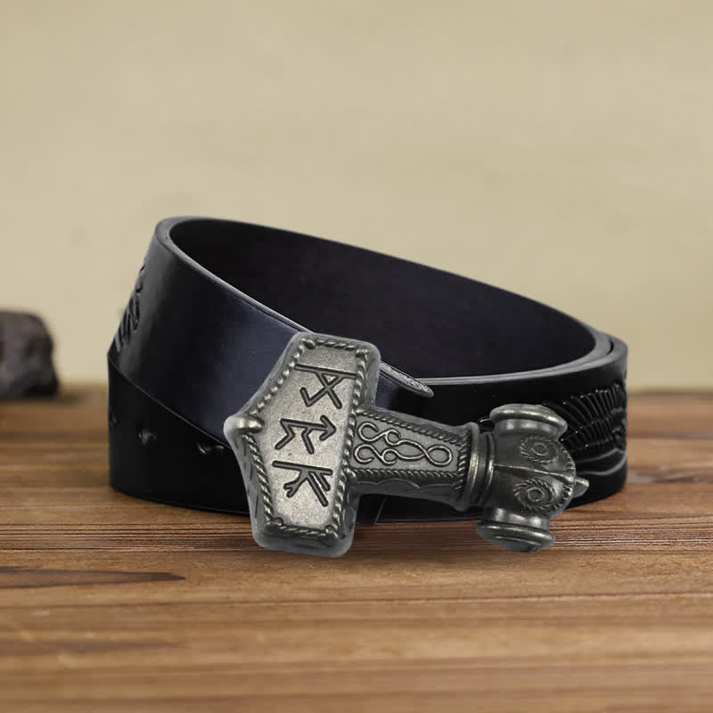 Men's DIY Brutal Viking Hammer Buckle Leather Belt