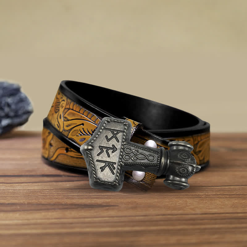 Men's DIY Brutal Viking Hammer Buckle Leather Belt