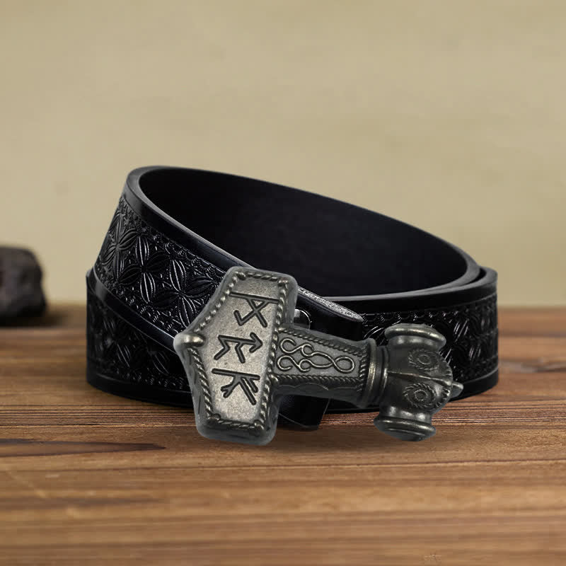 Men's DIY Brutal Viking Hammer Buckle Leather Belt