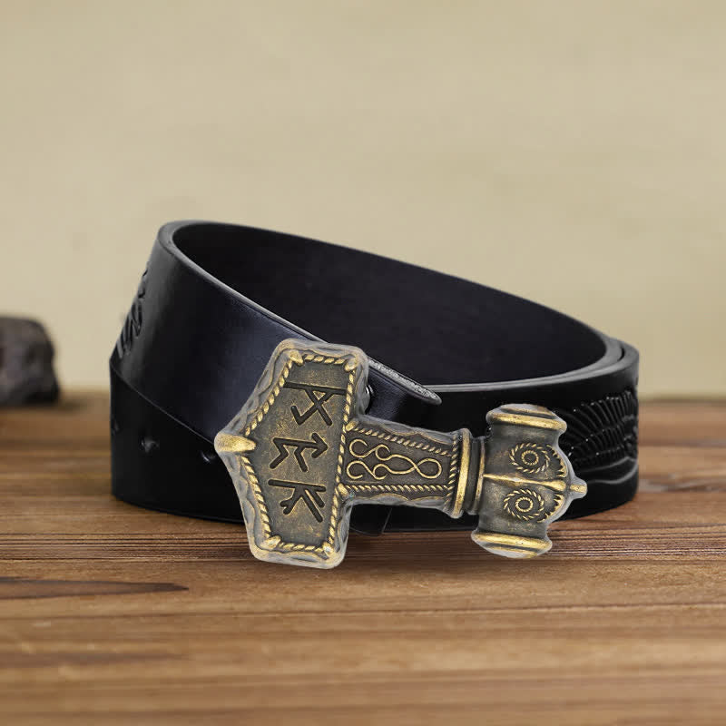 Men's DIY Brutal Viking Hammer Buckle Leather Belt