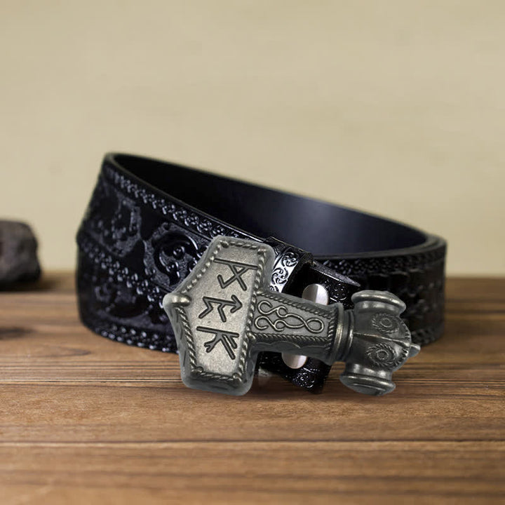 Men's DIY Brutal Viking Hammer Buckle Leather Belt