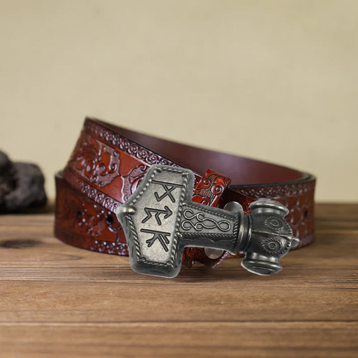 Men's DIY Brutal Viking Hammer Buckle Leather Belt