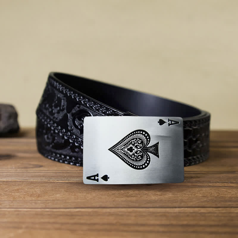 Men's DIY Ace of Spades Buckle Leather Belt