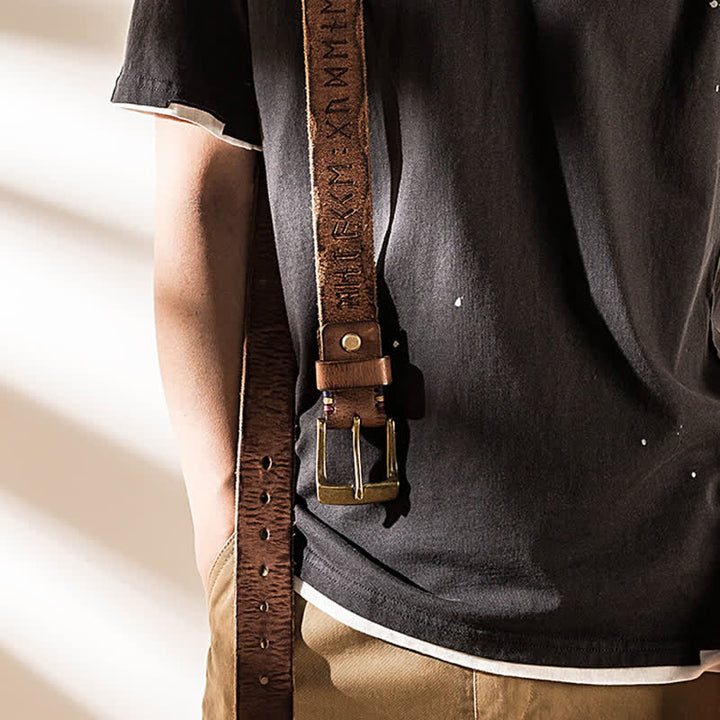 Retro Carved Letter Casual Workwear Leather Belt