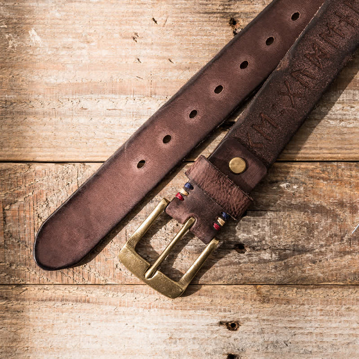 Retro Carved Letter Casual Workwear Leather Belt