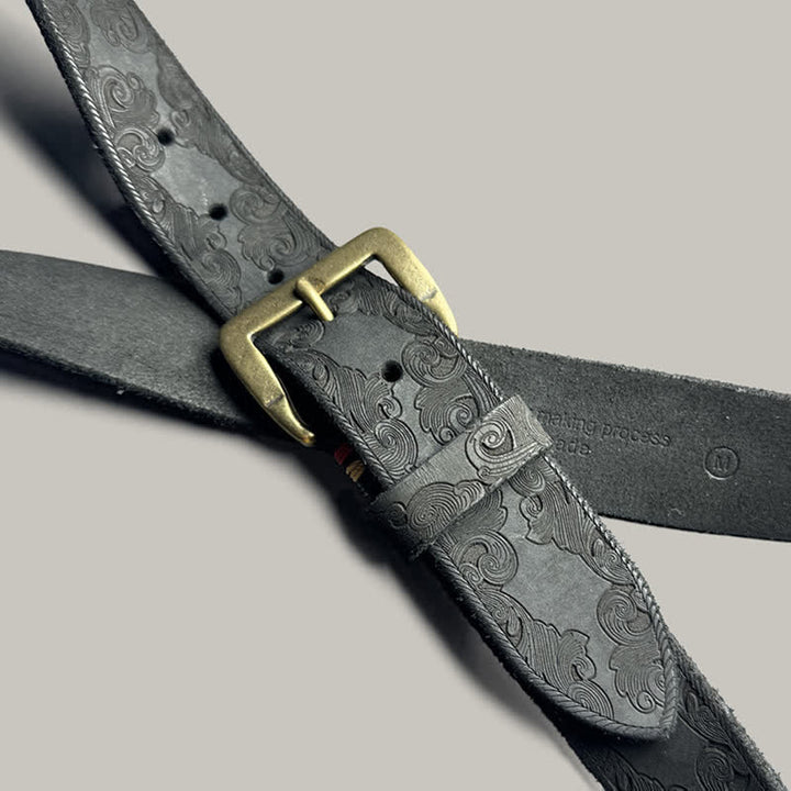 Delicate Vintage Floral Embossed Leather Belt