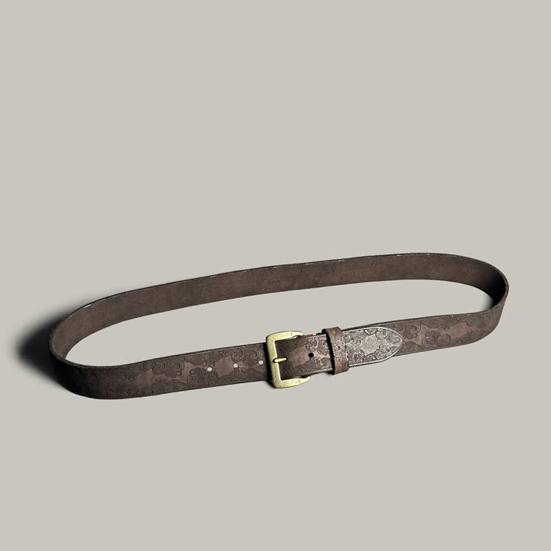 Delicate Vintage Floral Embossed Leather Belt