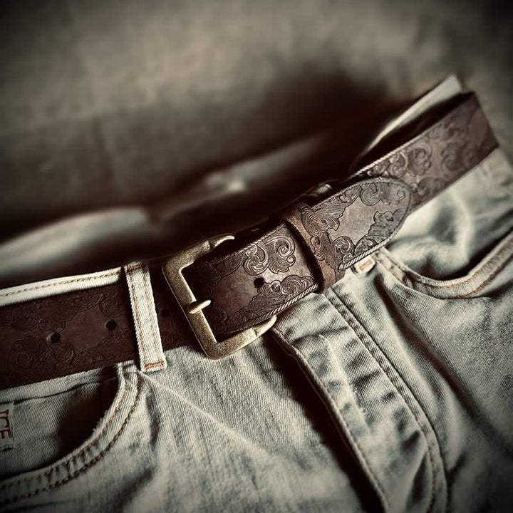 Delicate Vintage Floral Embossed Leather Belt