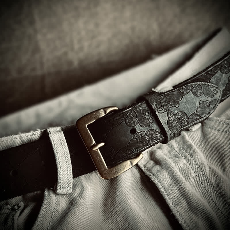 Delicate Vintage Floral Embossed Leather Belt