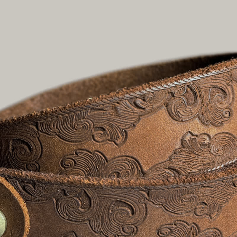 Delicate Vintage Floral Embossed Leather Belt