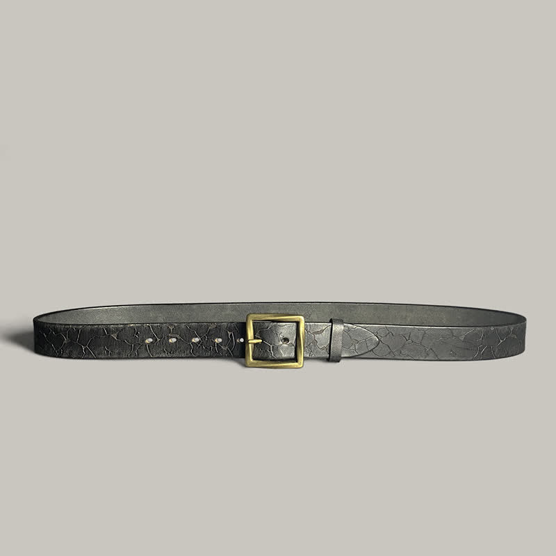 Distressed Cracked Embossed Pattern Strap Leather Belt