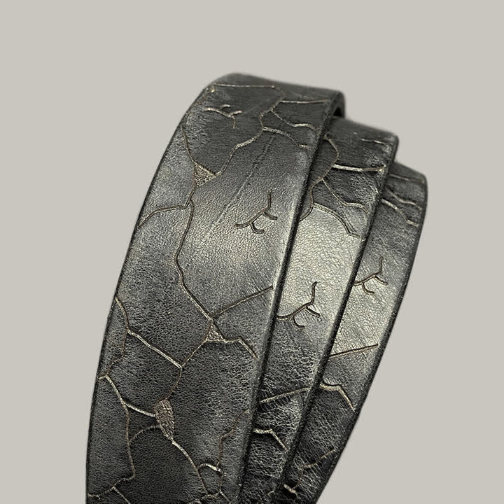 Distressed Cracked Embossed Pattern Strap Leather Belt