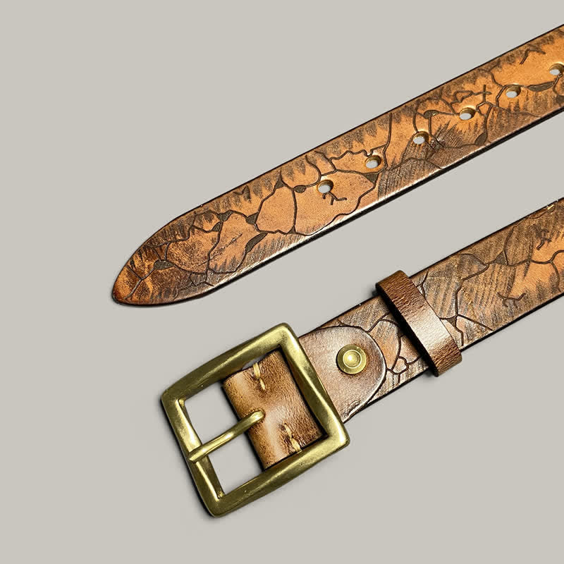 Distressed Cracked Embossed Pattern Strap Leather Belt