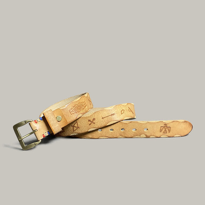 Casual Retro Laser Engraved Totem Pattern Leather Belt