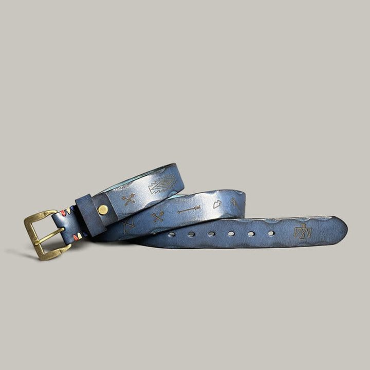 Casual Retro Laser Engraved Totem Pattern Leather Belt