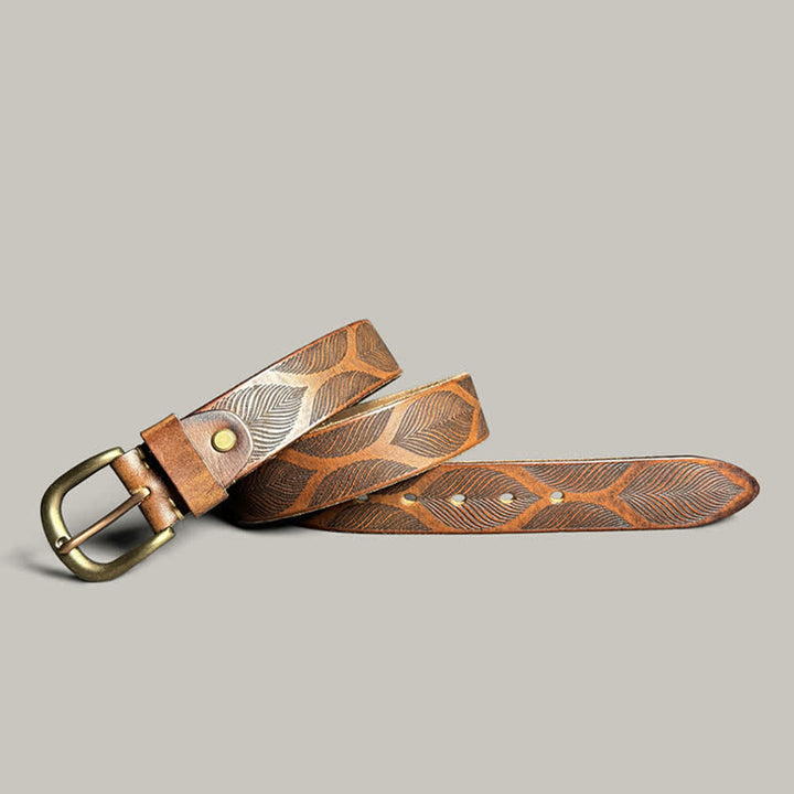 Personalized Distressed Plant Leaves Embossed Leather Belt