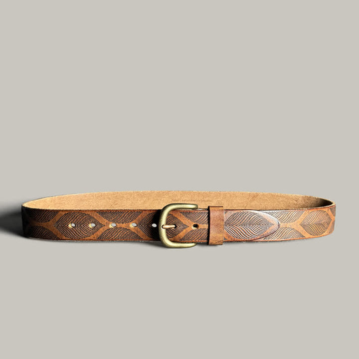 Personalized Distressed Plant Leaves Embossed Leather Belt