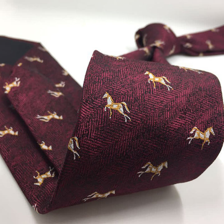 Men's Burgundy Running Horse Animal Pattern Necktie