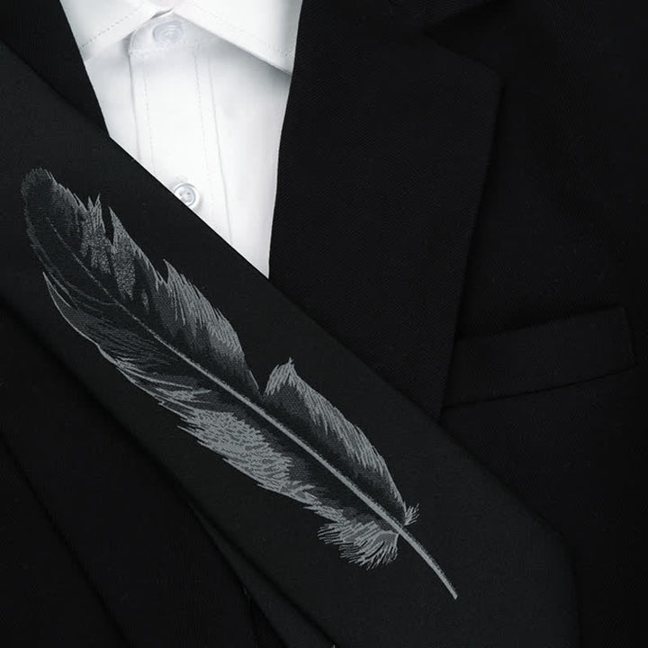 Men's Black & Gray Angel Feather Pattern Necktie