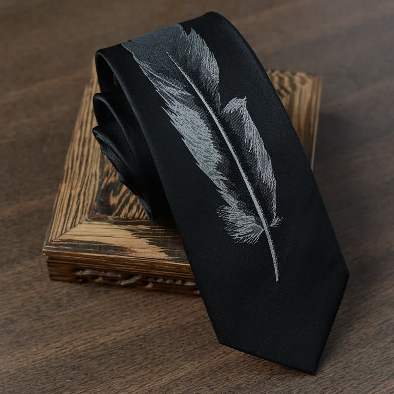 Men's Black & Gray Angel Feather Pattern Necktie