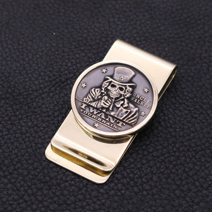 Bronze Evil Skull Soild Brass Money Clip