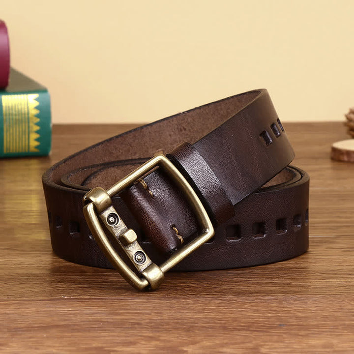 Unique Solid Brass Pin Buckle Leather Belt