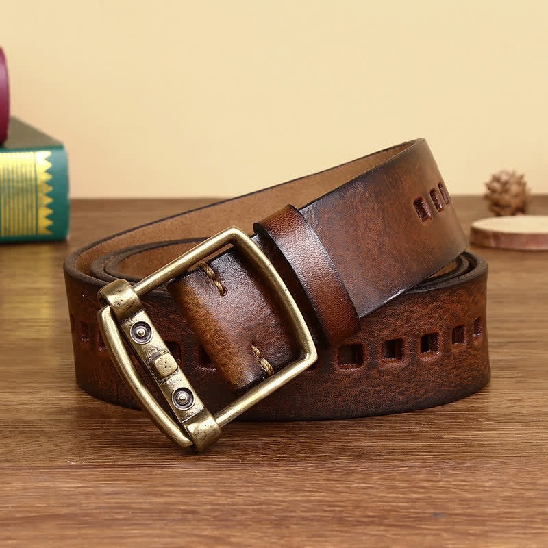 Unique Solid Brass Pin Buckle Leather Belt