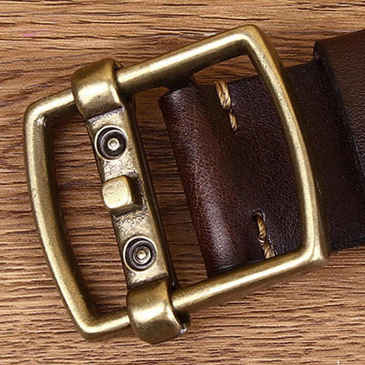 Unique Solid Brass Pin Buckle Leather Belt