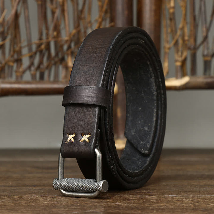 Retro Distressed Adjustable Smooth Buckle Leather Belt