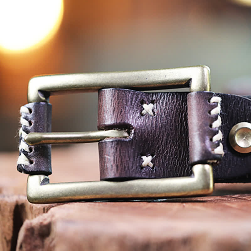 Hand-Made Sewing Retro Jeans Genuine Leather Belt