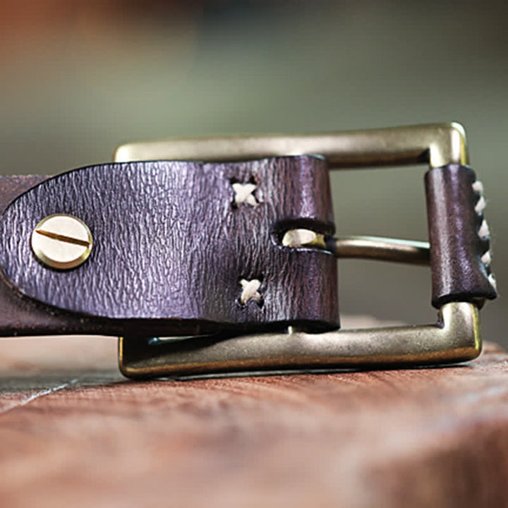 Hand-Made Sewing Retro Jeans Genuine Leather Belt