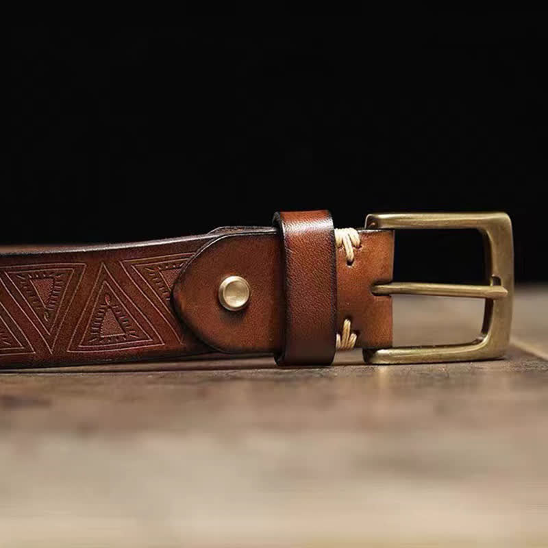 Western Triangular Embossed Pattern Leather Belt