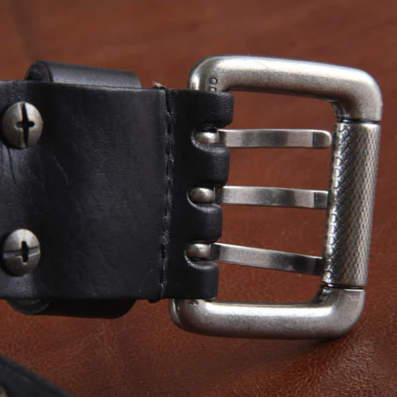 Stylish Three Row Cross Studded Rivet Leather Belt