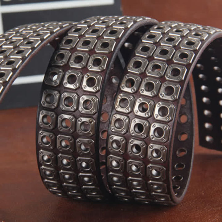 Stylish Three Row Cross Studded Rivet Leather Belt