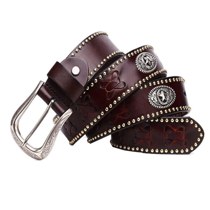 Weatern Style Five-Pointed Star Rivets Leather Belt