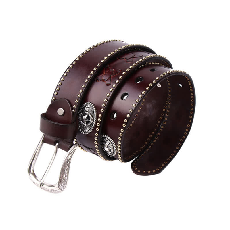 Weatern Style Five-Pointed Star Rivets Leather Belt