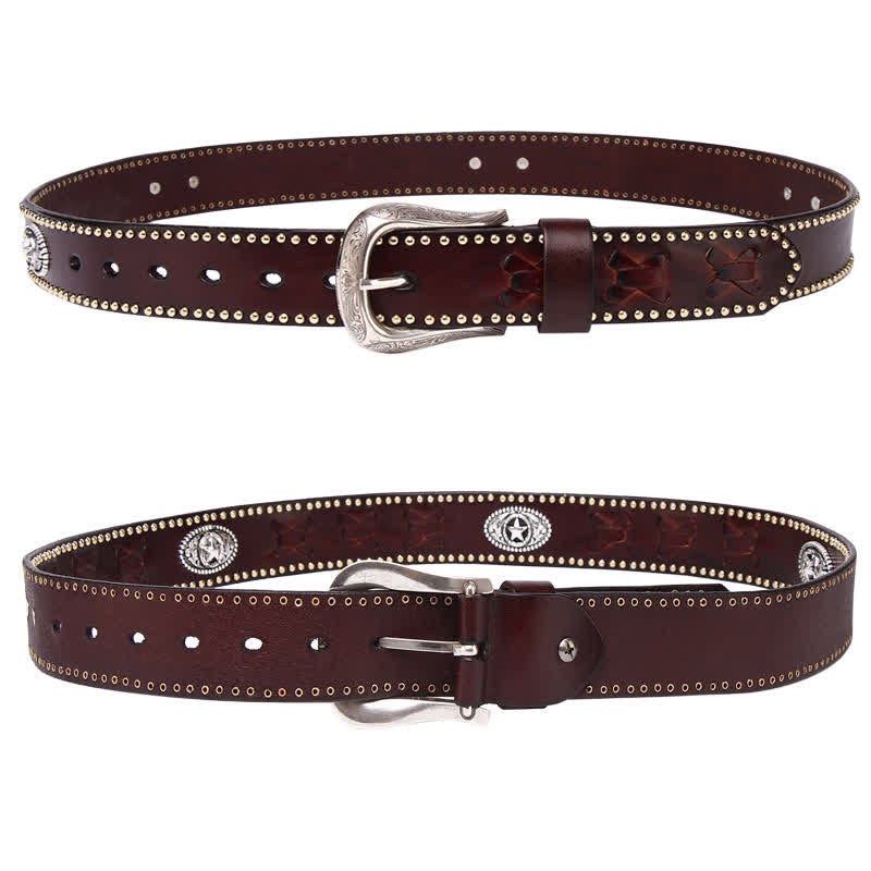 Weatern Style Five-Pointed Star Rivets Leather Belt