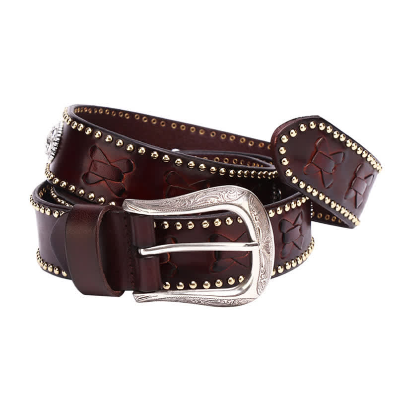 Weatern Style Five-Pointed Star Rivets Leather Belt