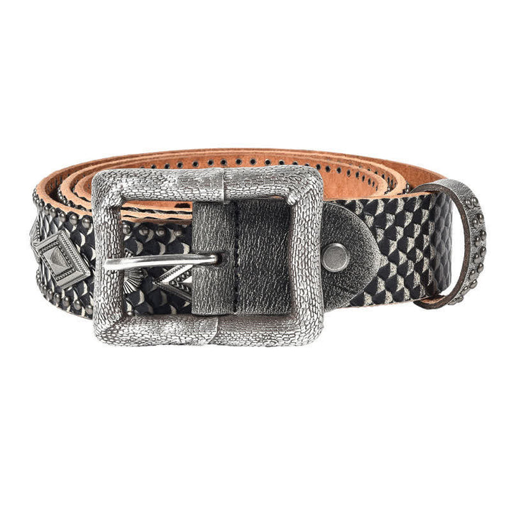 Personality Snake Skin Pattern Rivets Leather Belt