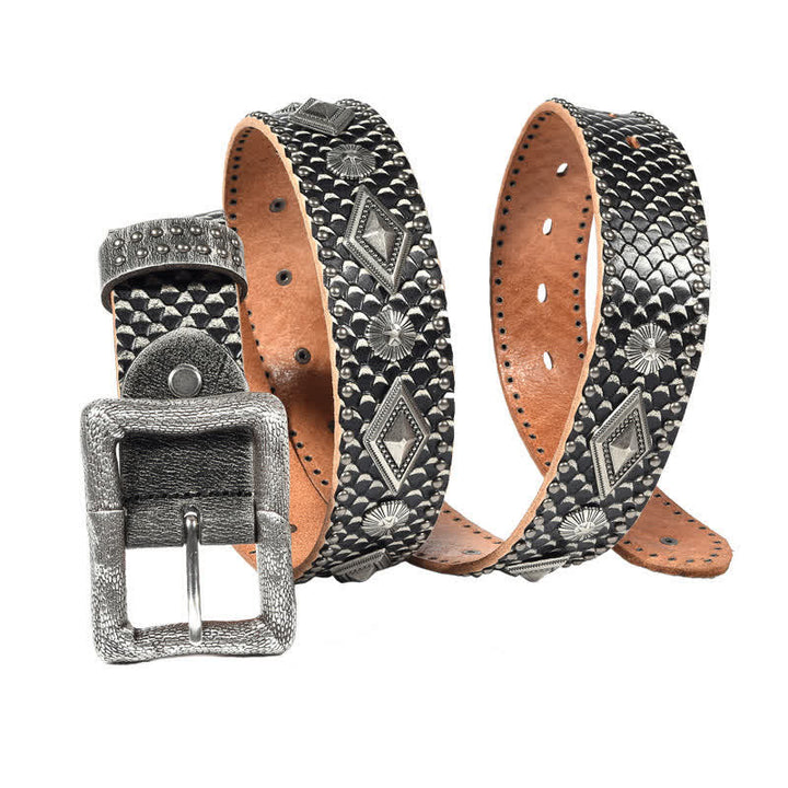 Personality Snake Skin Pattern Rivets Leather Belt