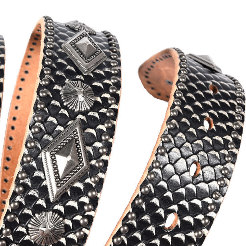 Personality Snake Skin Pattern Rivets Leather Belt