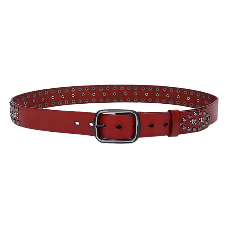 Studded Gothic MIni Skull Rivets Leather Belt